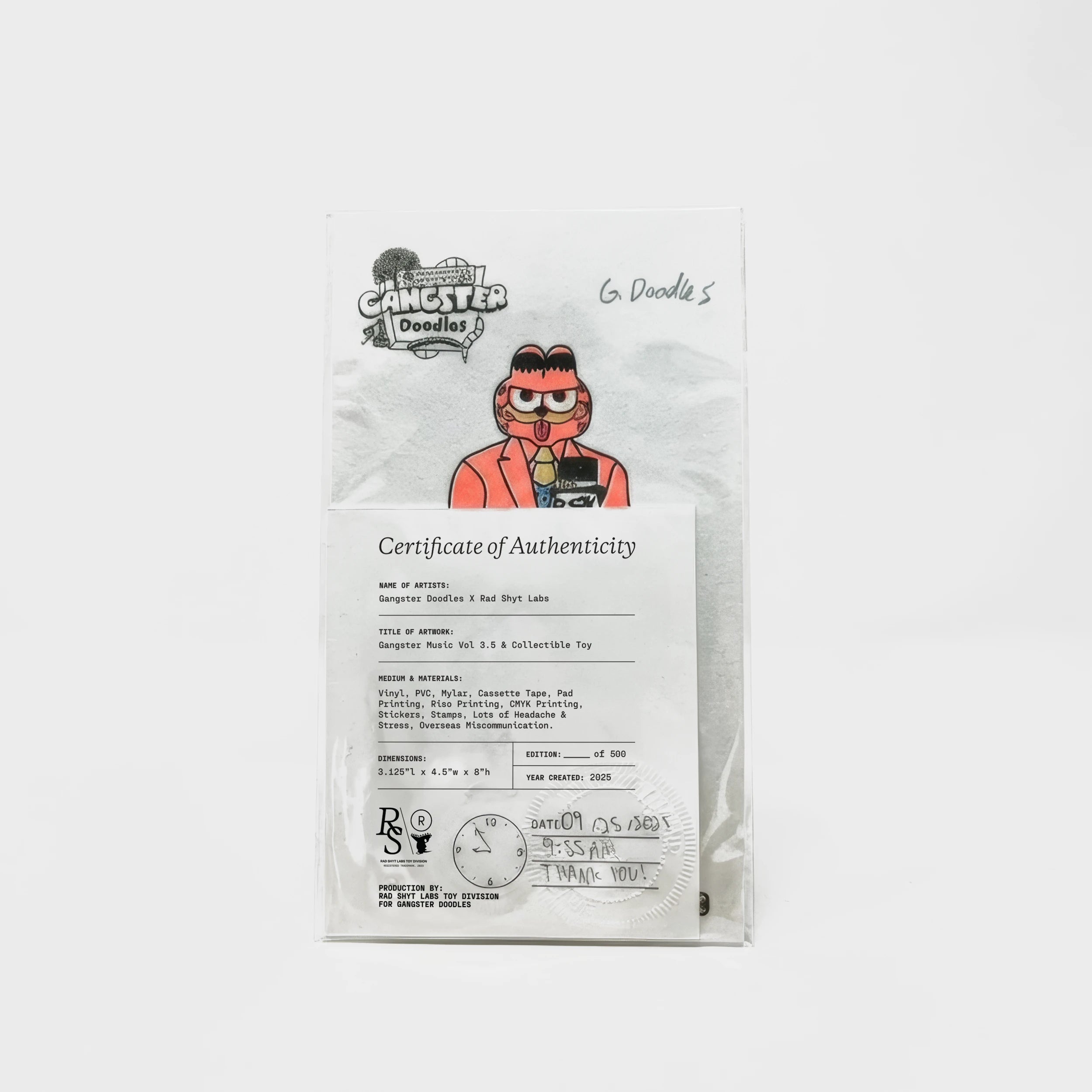 Gangster Doodles GARF Vinyl Toy + Bonus Cassette Tape + Signed Riso Print